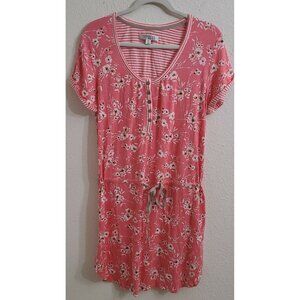Ellen Tracy Company Pink & White Scoop Neck Drawstring Short Sleeve Dress sz M